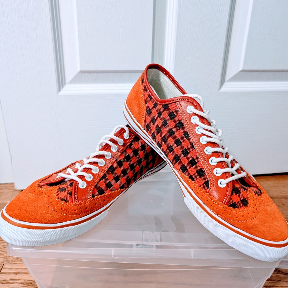 Orange and Black Checkered Men's Sneakers